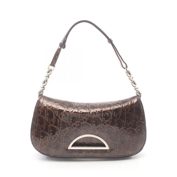 Christian Dior Maris Pearl Shoulder Bag Patent Leather Brown - Picture 1 of 8